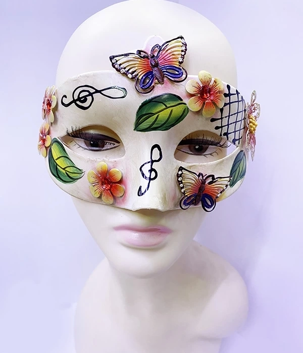 Kelebek Ve Çiçek İşlemeli Venedik Maskesi Kırmızı Renk 10x18 Cm