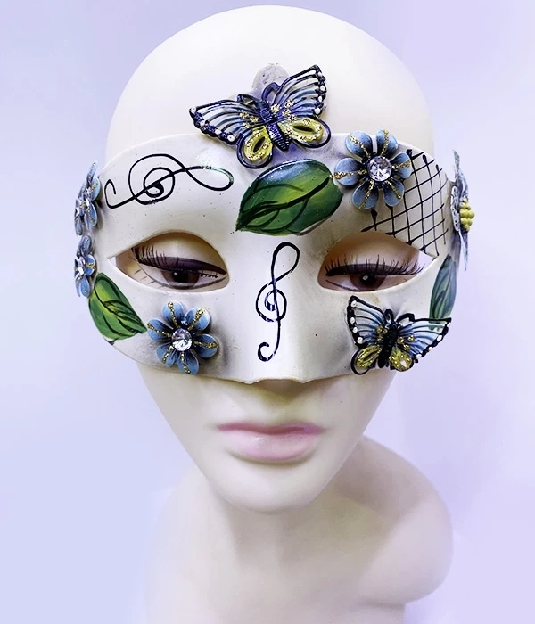 Kelebek Ve Çiçek İşlemeli Venedik Maskesi Siyah Renk 10x18 Cm