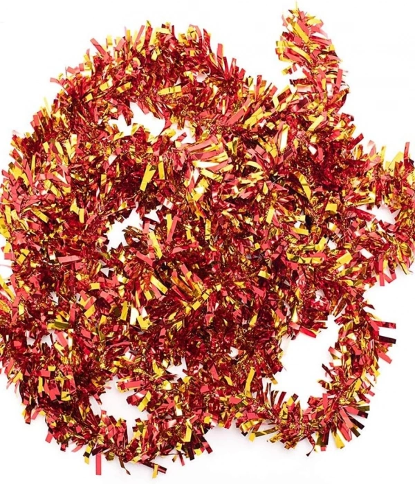 Kırmızı Altın Renk 4 Cm Genişlik Garland Çift Renk Sim Süs 180 Cm