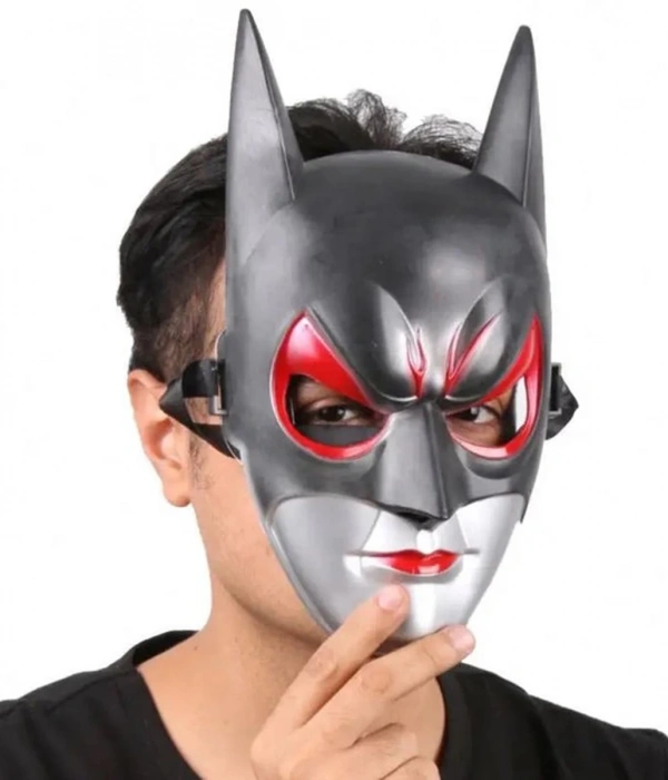 Kırmızı Gözlü Siyah Batman Maske - Lastikli Batgirl Maskesi 28x17 Cm