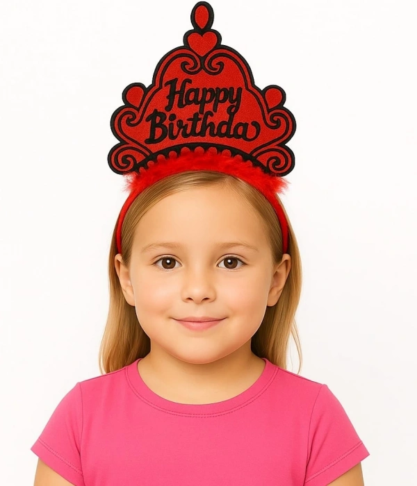Kırmızı Happy Birthday Prenses Tacı – Doğum Günü Taç Aksesuarı