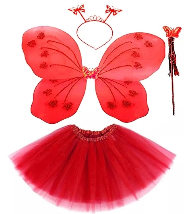 Kırmızı Kelebek Kostümü - Kırmızı Kelebek Kostüm Aksesuar Seti 4 Parça