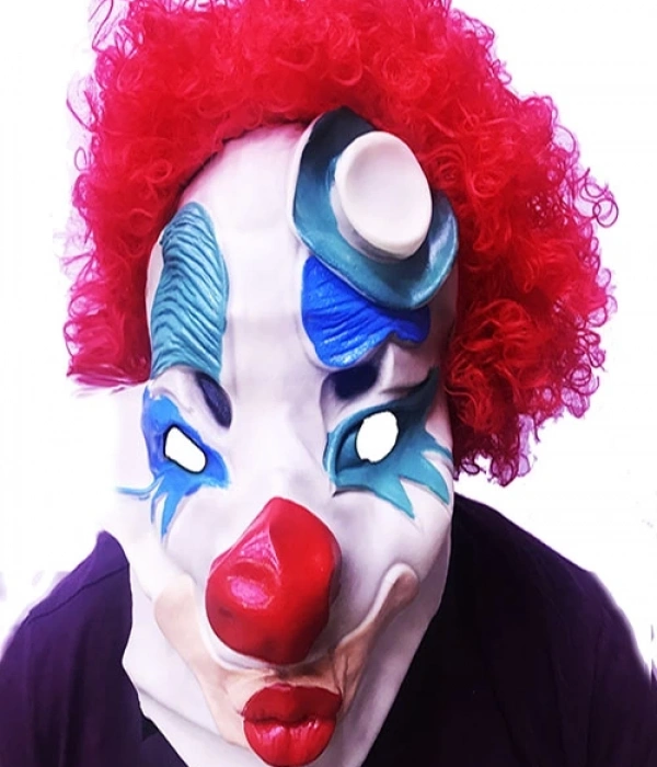 Kırmızı Renk Afro Bonus Peruklu Palyaço Lateks Et Maske