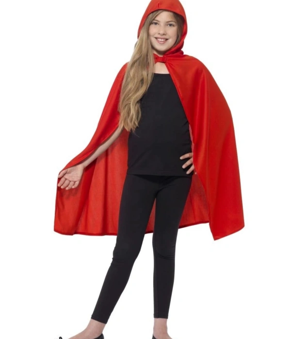 Kırmızı Renk Kapşonlu Kumaş Pelerin 90 Cm