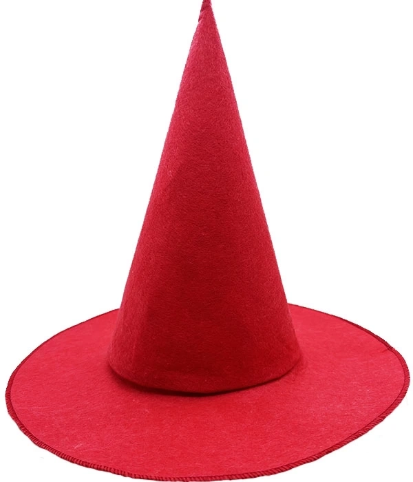 Kırmızı Renk Keçe Cadı Şapkası Yetişkin Çocuk Uyumlu 35x38 Cm
