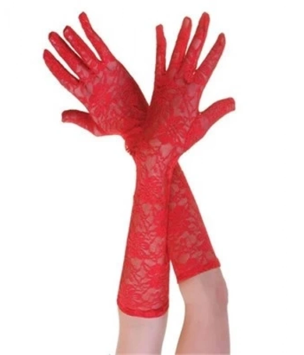 Kırmızı Renk Orta Boy Dantelli Eldiven