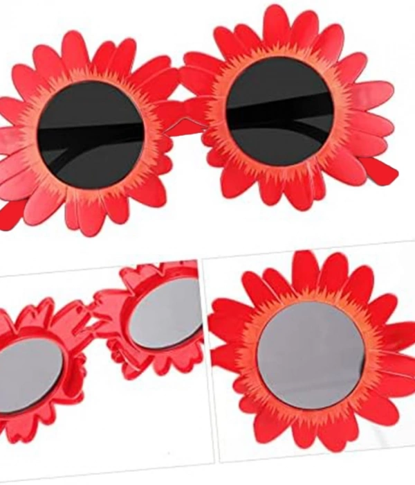 Kırmızı Renk Papatya Şekilli Parti Gözlüğü 18x10 Cm