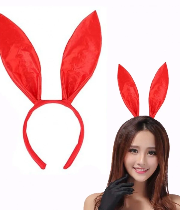 Kırmızı Renk Saten Kaplama Şekil Verilebilir Tavşan Kulak Taç 35x11 Cm
