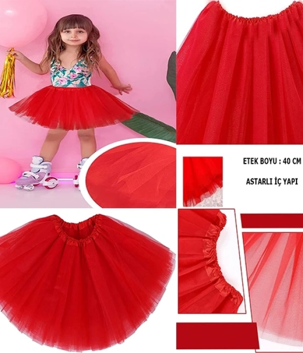 Kırmızı Renk Tütü Etek Bale Eteği Gösteri Eteği Çocuk Bebek Boy