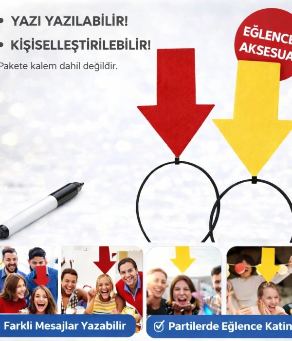 Kişiselleştirilebilir Ok İşaretli Mesaj Tacı (2’li Set Sarı-kırmızı)