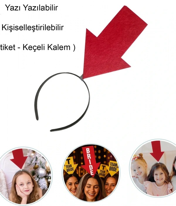 Kişiselleştirilebilir Ok Taç – Üzerine Yazı Yazılabilen Parti Tacı Kırmızı Renk