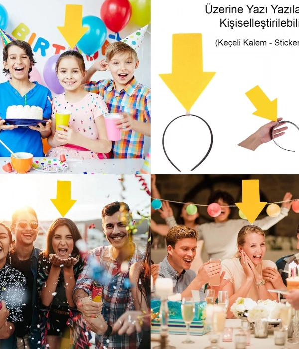 Kişiselleştirilebilir Ok Taç – Üzerine Yazı Yazılabilen Parti Tacı Sarı Renk