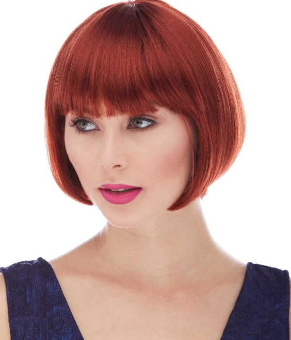 Kızıl Renk Düz Kesim Astarlı Küt Parti Peruğu