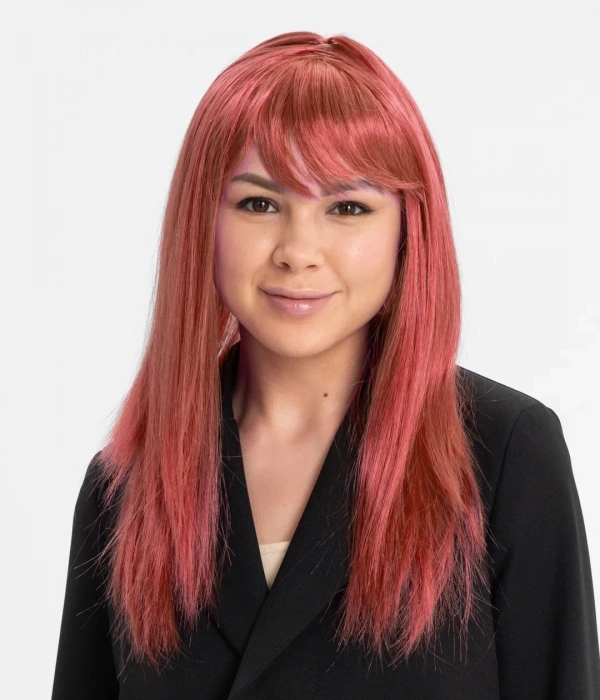 Kızıl Renk Düz Kesim Uzun Parti Peruğu Takma Saç