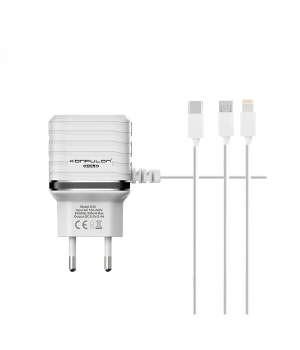 Konfulon C33 Hızlı Şarj Cihazı 3in1 (Dahili Micro USB Kablolu)