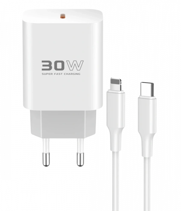 Konfulon C87C 30W Type-C Çıkışlı Ekstra DL50 1M Type-C to Lightning Kablolu PD Şarj Cihazı - Beyaz