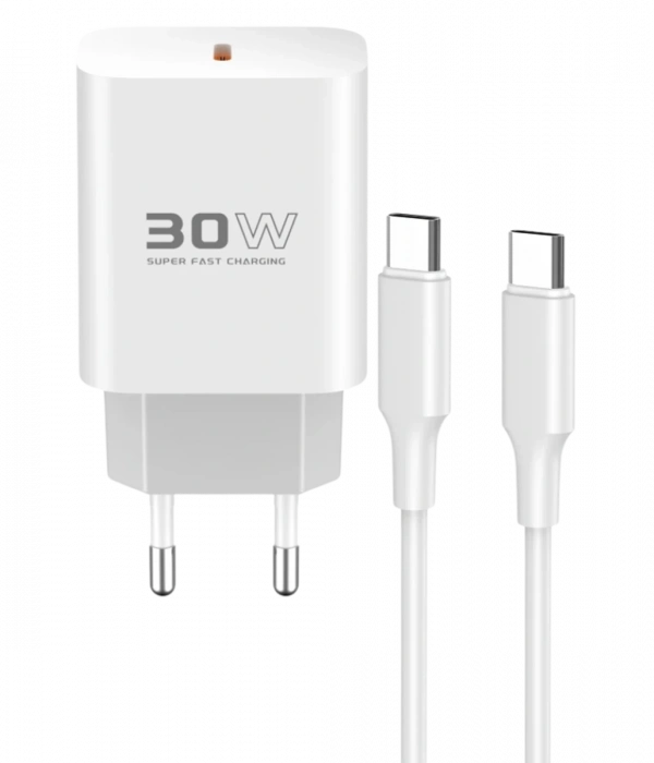 Konfulon C87C 30W Type-C Çıkışlı Ekstra DL51 1M Type-C to Type-C Kablolu PD Şarj Cihazı - Beyaz