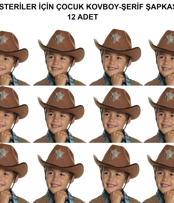 Kovboy Şerif Şapkası Kahve 12 Adet - Kostüm, Parti Ve Gösteri Şapkası