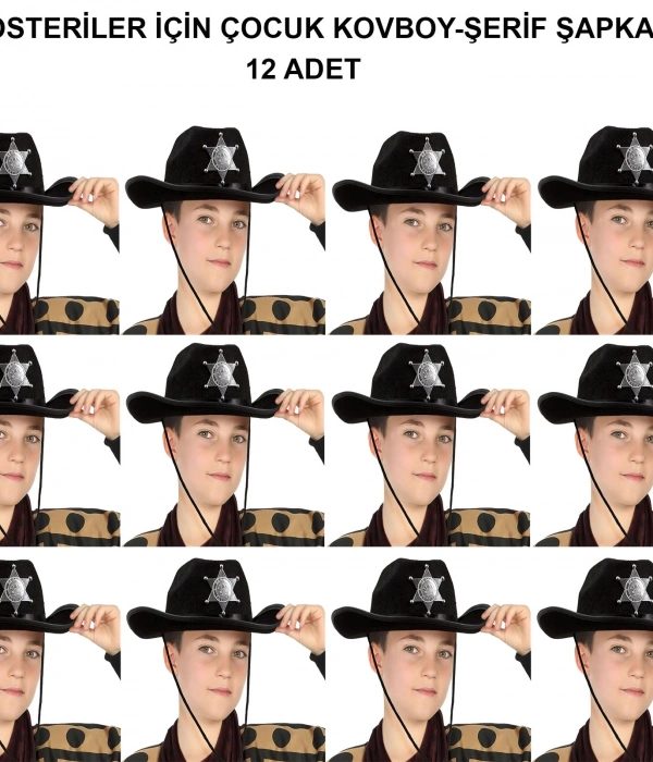 Kovboy Şerif Şapkası Siyah 12 Adet - Kostüm, Parti Ve Gösteri Şapkası