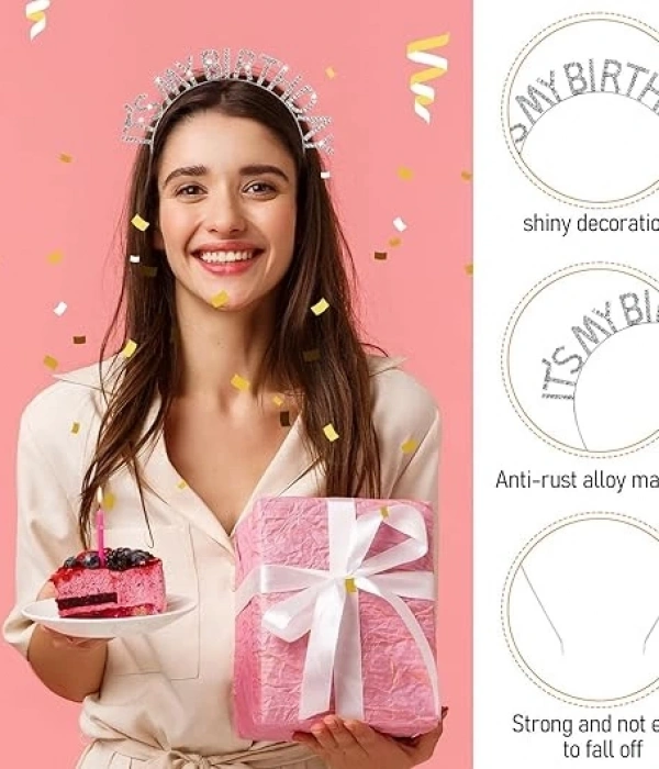 Kristal Taşlı Gümüş Renk İt39s My Birthday Yazılı Doğum Günü Parti Tacı 14x16 Cm