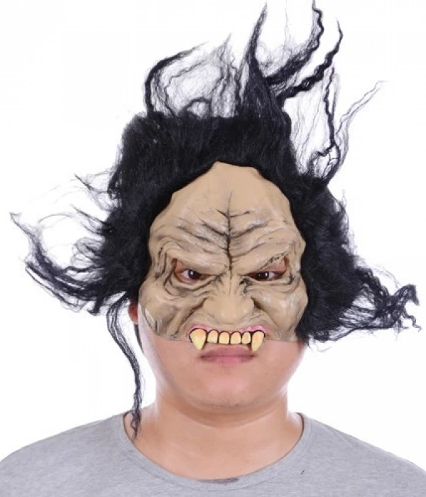 Lateks Dişli Korku Maskesi Saçlı Yarım Surat