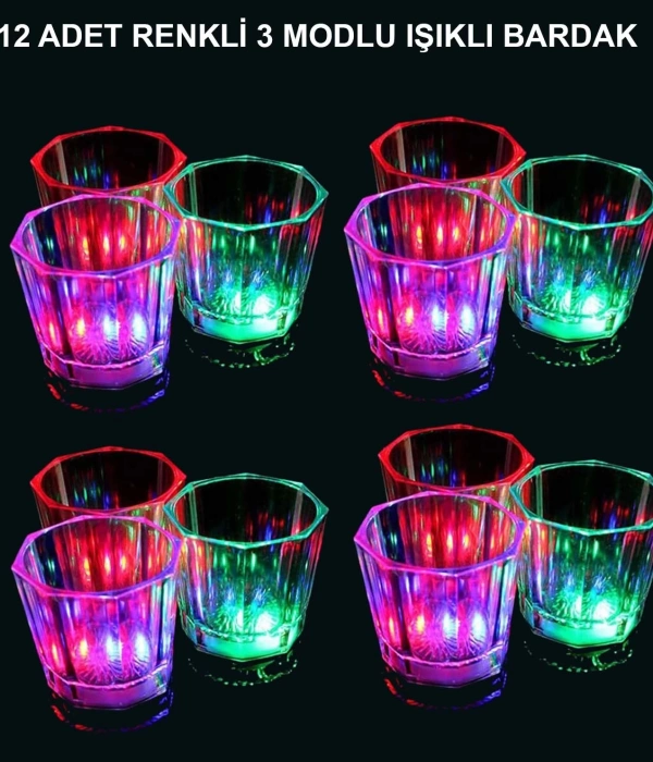 Led Işıklı Eğlence Bardakları - 3 Modlu Renk Değiştiren Bardak 12 Adet