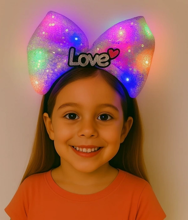 Led Işıklı Love Yazılı Mor Fiyonk Taç – Kız Çocuk Parti Tacı
