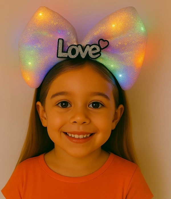 Led Işıklı Love Yazılı Pembe Fiyonk Taç – Kız Çocuk Parti Tacı