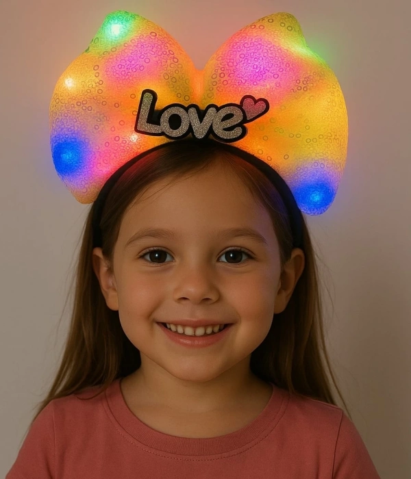 Led Işıklı Love Yazılı Sarı Fiyonk Taç – Kız Çocuk Parti Tacı