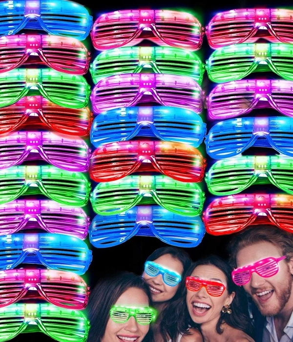 Led Işıklı Pilli Panjur Şekilli Rengarenk Yanıp Sönen Lüks Parti Gözlüğü Karışık 12 Adet