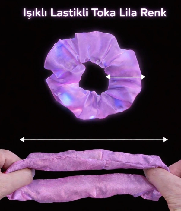 Lila Mor Renk Led Işıklı Lastikli Saç Tokası - 3 Modlu Festival  Parti Saç Tokası