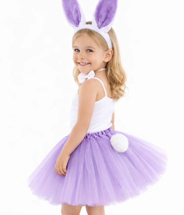 Lila Mor Tavşan Kostüm Seti Kız Çocuk – Tütü Etekli 4 Parça