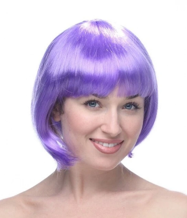 Lila Renk Kısa Model Parti Peruğu - Lila Renk Küt Saç