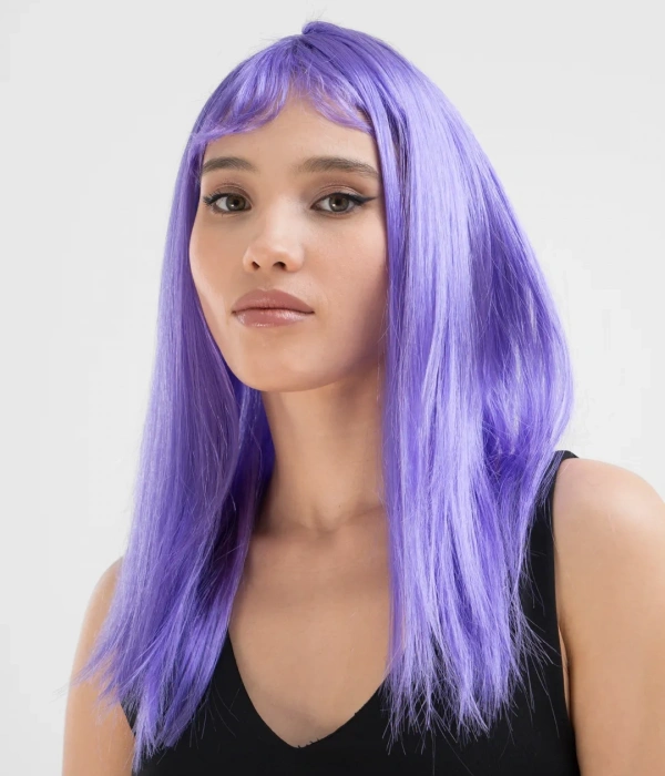 Lila Renk Uzun Düz Parti Peruğu