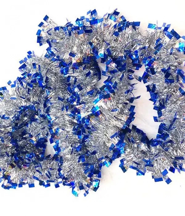 Mavi Gümüş Renk 4 Cm Genişlik Garland Çift Renk Sim Süs 180 Cm