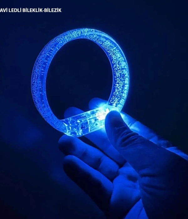 Mavi Led Işıklı Baskı Yapılabilen Pilli Bileklik Bilezik 1,5 Cm Genişlik