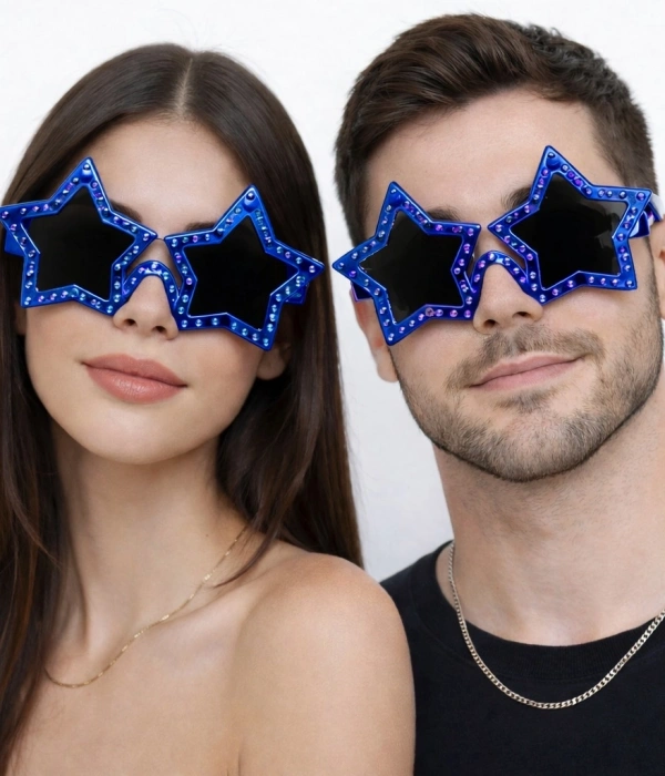 Mavi Renk Disko Yıldızı Retro Parti Gözlüğü 16x7 Cm