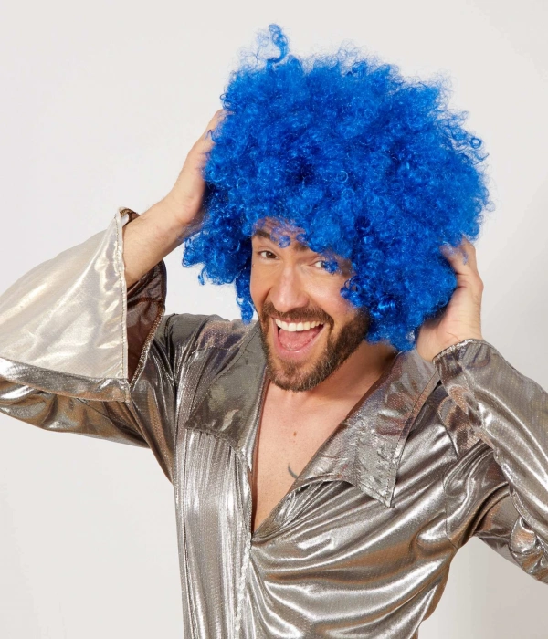 Mavi Renk Kıvırcık Afro Bonus Peruk