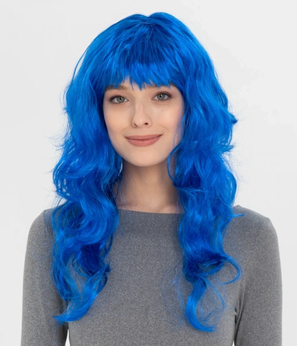 Mavi Renk Uzun Dalgalı Parti Peruğu