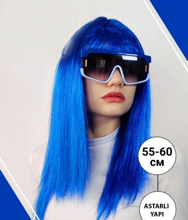 Mavi Renk Uzun Parti Peruğu