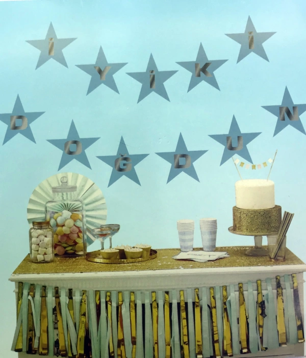 Mavi Üzeri Gümüş Yıldız İyiki Doğdun Flama Süs