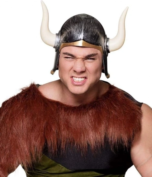 Mega Boynuzlu Viking Ivar Kaskı Eskitilmiş Desen Gümüş Renk