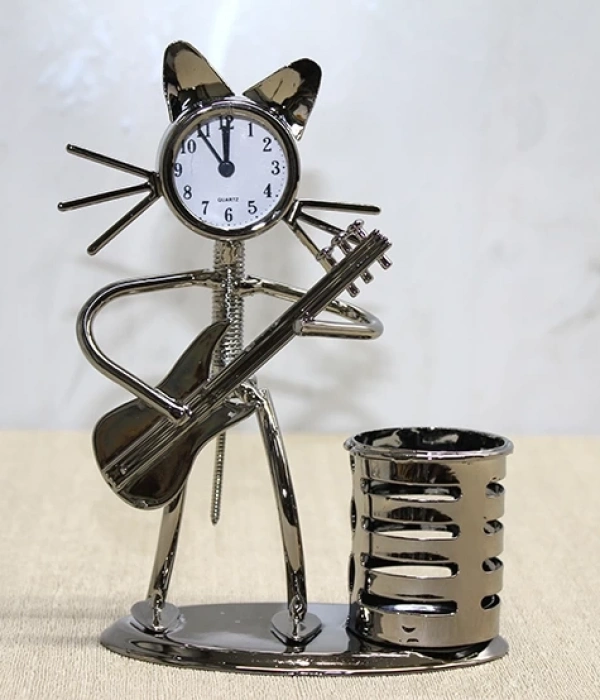 Metal Gitar Çalan Kedi Müzisyen Saat Ve Kalemlik Alk4345