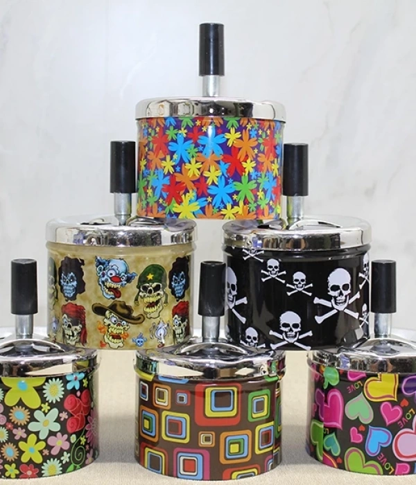 Metal Renkli Basmalı Küllük Yuvarlak Alk4529