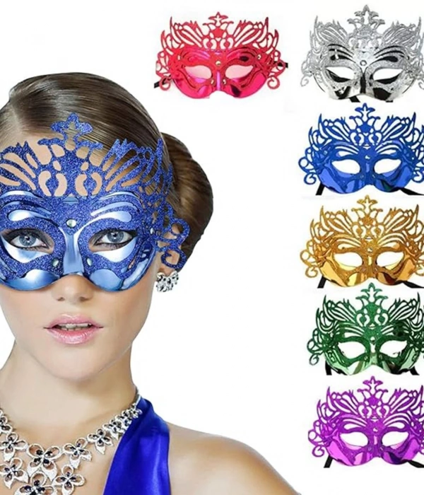 Metalize Hologramlı Balo Venedik Parti Maskesi 6 Renk 6 Adet
