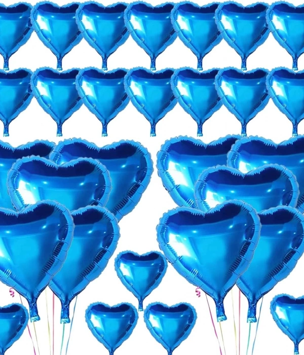 Metalize Parlak Mavi Kalp Şekilli Uçan Balon Folyo 18 İnç 45 Cm 25 Adet