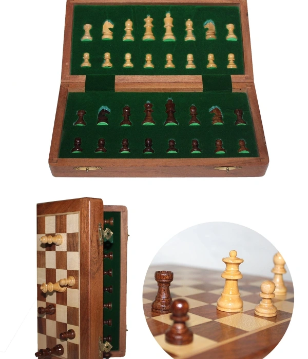Mıknatıs Taşlı Ahşap Katlanabilir Kutulu Satranç Oyunu 12.5 Cm G610