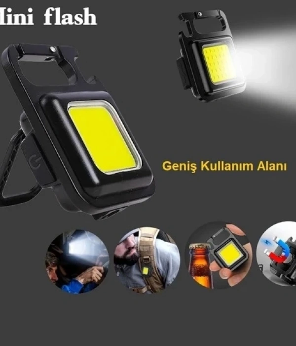 Mini 30 Ledli  Mıknatıslı Anahtarlık Flash Kamp Lambası Askılı Kapak Açacaklı Şarjlı Fener