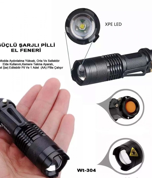 Mini Güçlü Şarjlı Pilli El Feneri  Wt-304