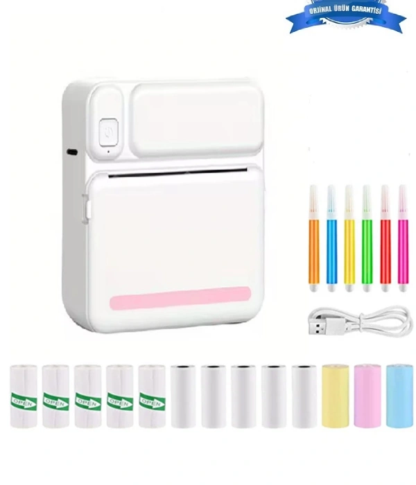 Mini Taşınabilir Yazıcı 13 Rulo Kağıtlı Mürekkepsiz Etiket Yazıcısı Mini Termal Yazıcı
